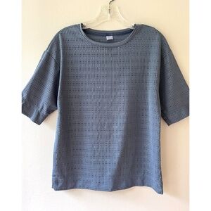 Gap‎ Fit Sz XS Oversized Gray Stretch Perforated Sheer Eyelet Sports Shirt Top